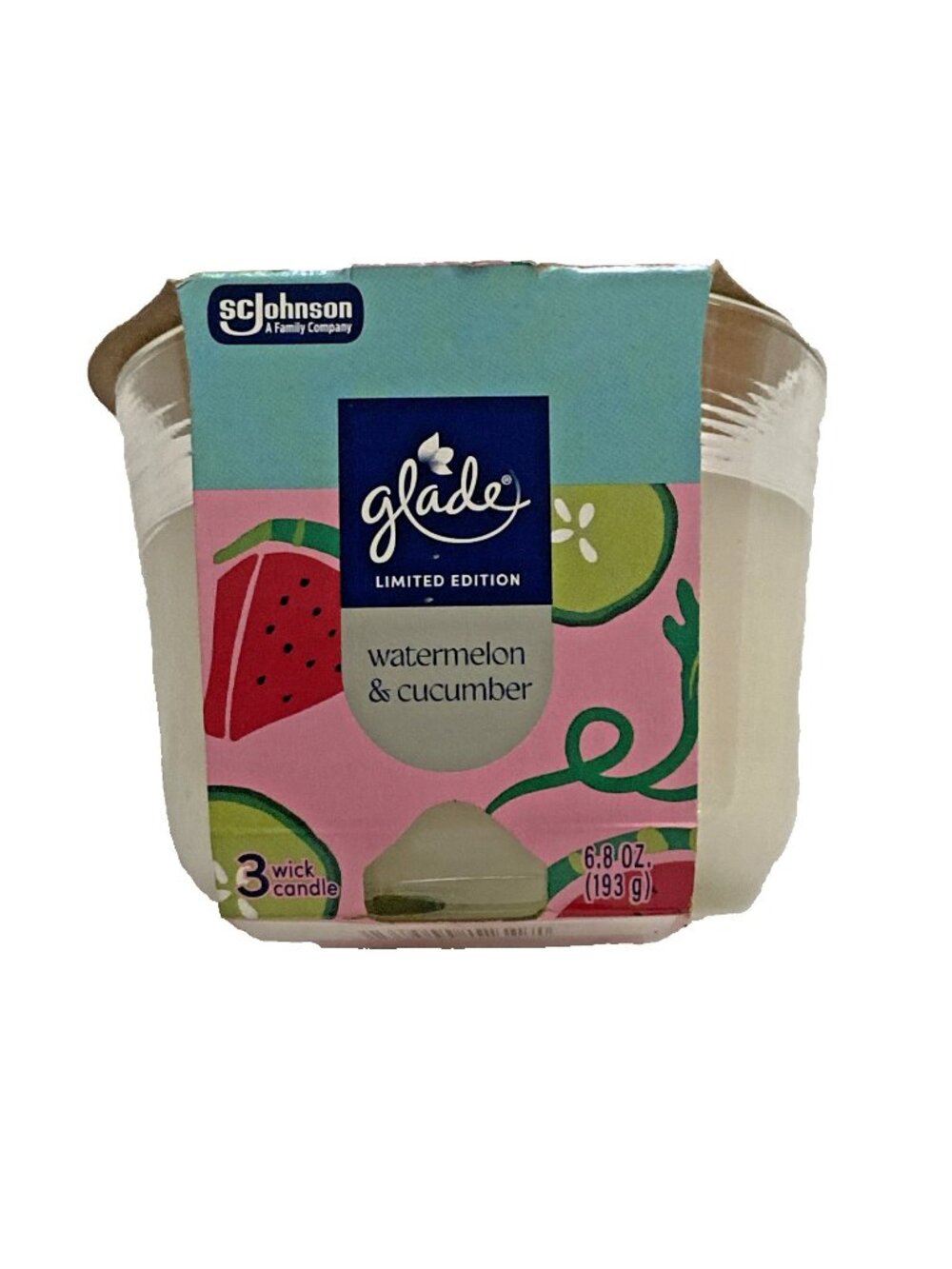Glade 3 Wick Candle bowl Air Freshener Watermelon Cucumber Scent 6.8oz